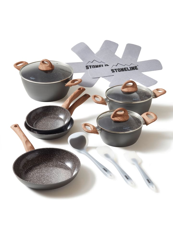 Stoneline Keramik Kochgeschirr-Set 14-teilig | mit Deckeln in Holzoptik günstig kaufen onesize