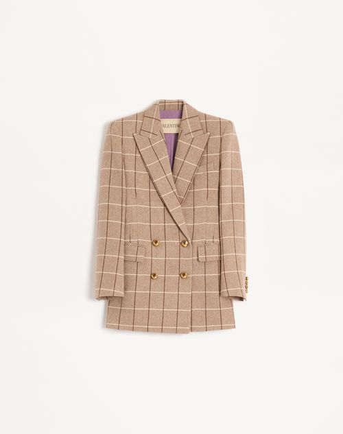 Dubbelknoops wollen blazer met ruitmotief
