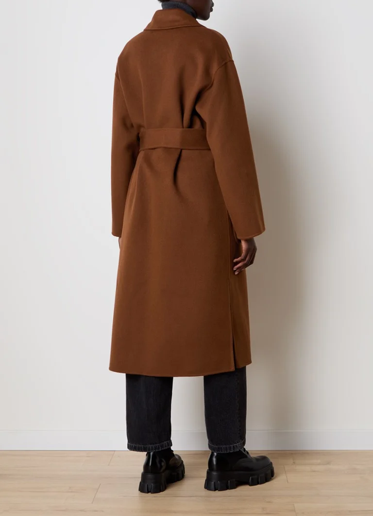 Vlněný kabát Woolrich Virgin s páskem na zavazování a nakládanými kapsami