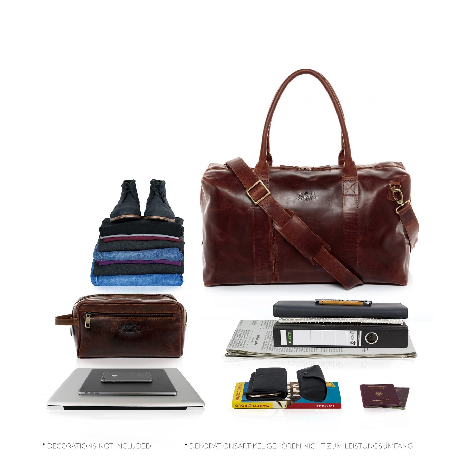 SID & VAIN Reisetasche Leder Weekender Unisex YALE, Echtleder Reisegepäck für Damen & Herren, Sporttasche XL braun-cognac