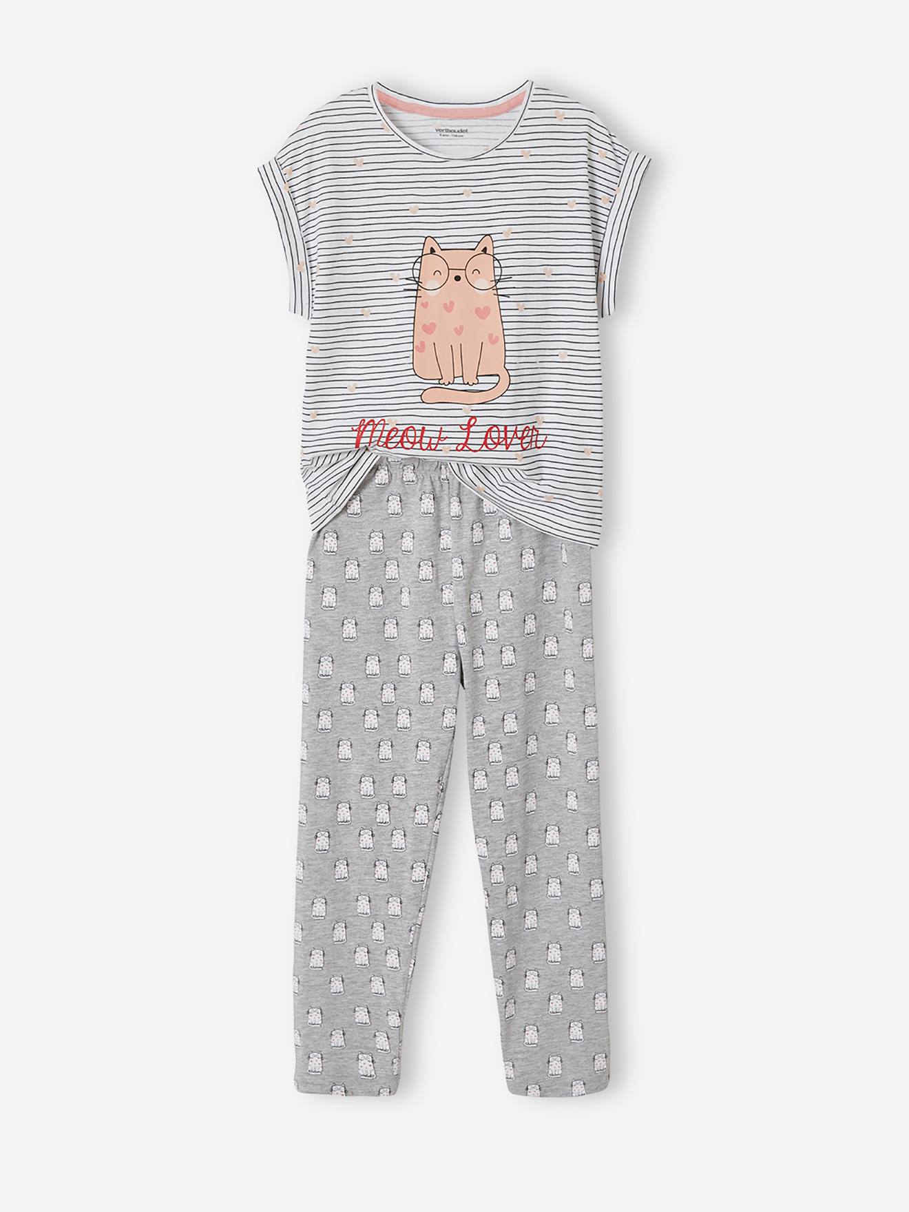 T-shirt + short + pantalon pyjama fille lot blanc rayé