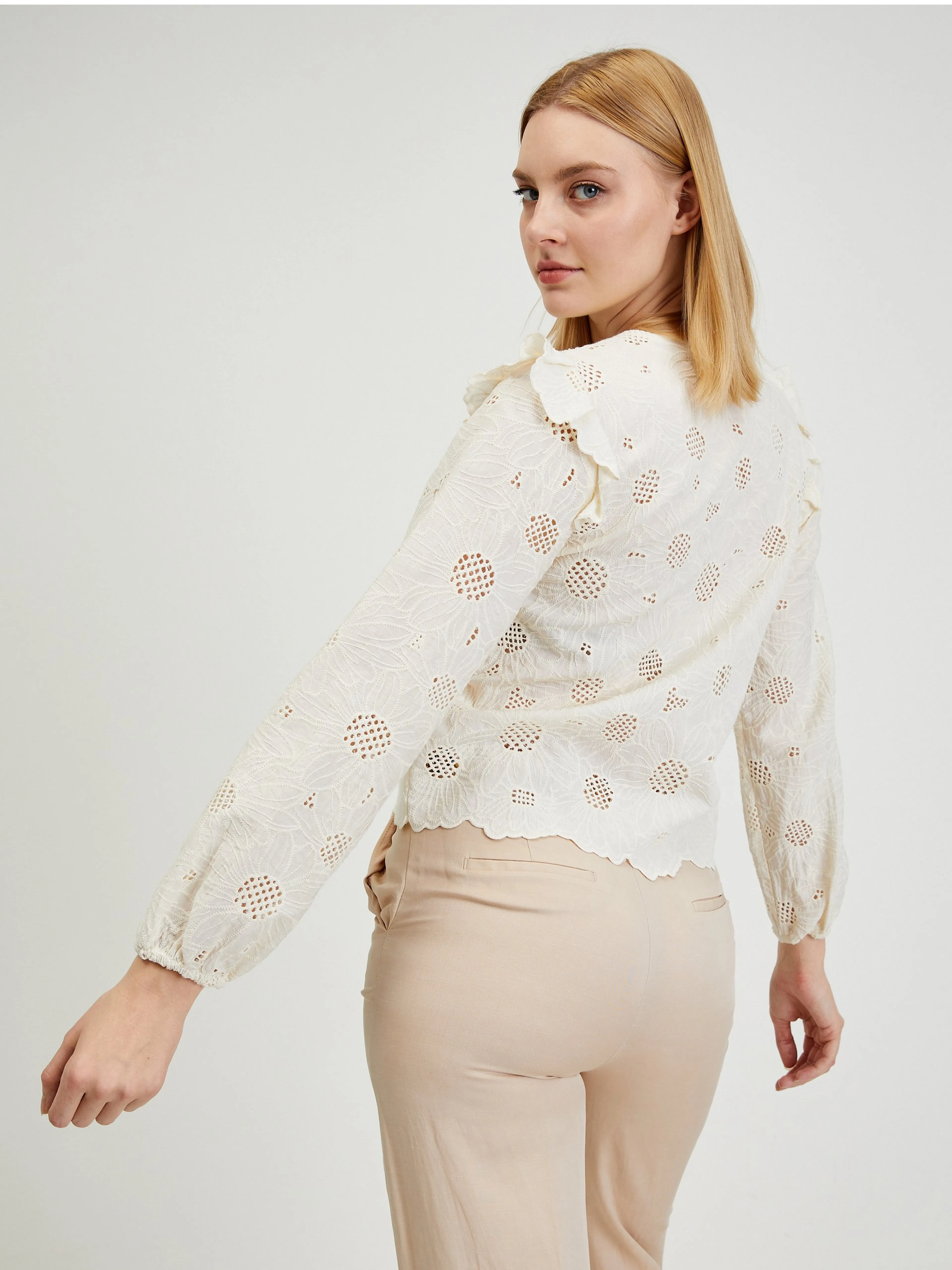 Beige gemusterte Damenbluse ORSAY