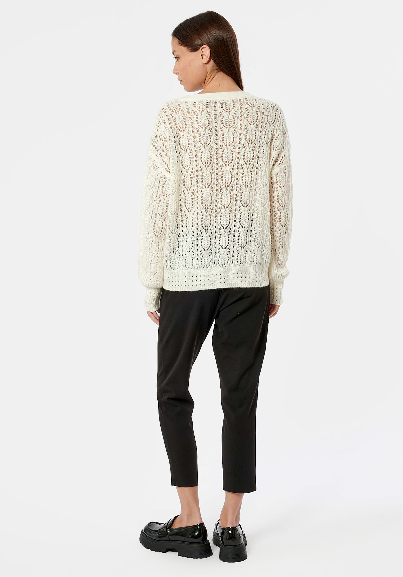 LOUIZ  Pull blanc ajouré femme