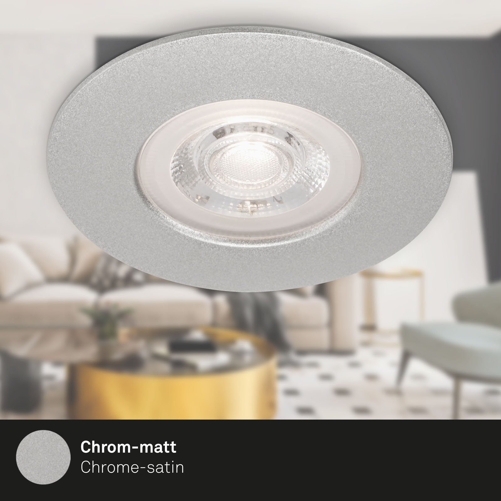 Briloner Leuchten LED Einbauleuchte 7999-044, LED fest verbaut, Warmweiß, 4er Set, ultraflach, IP44, Warmweiß 3000K, chrom-matt, 9 cm