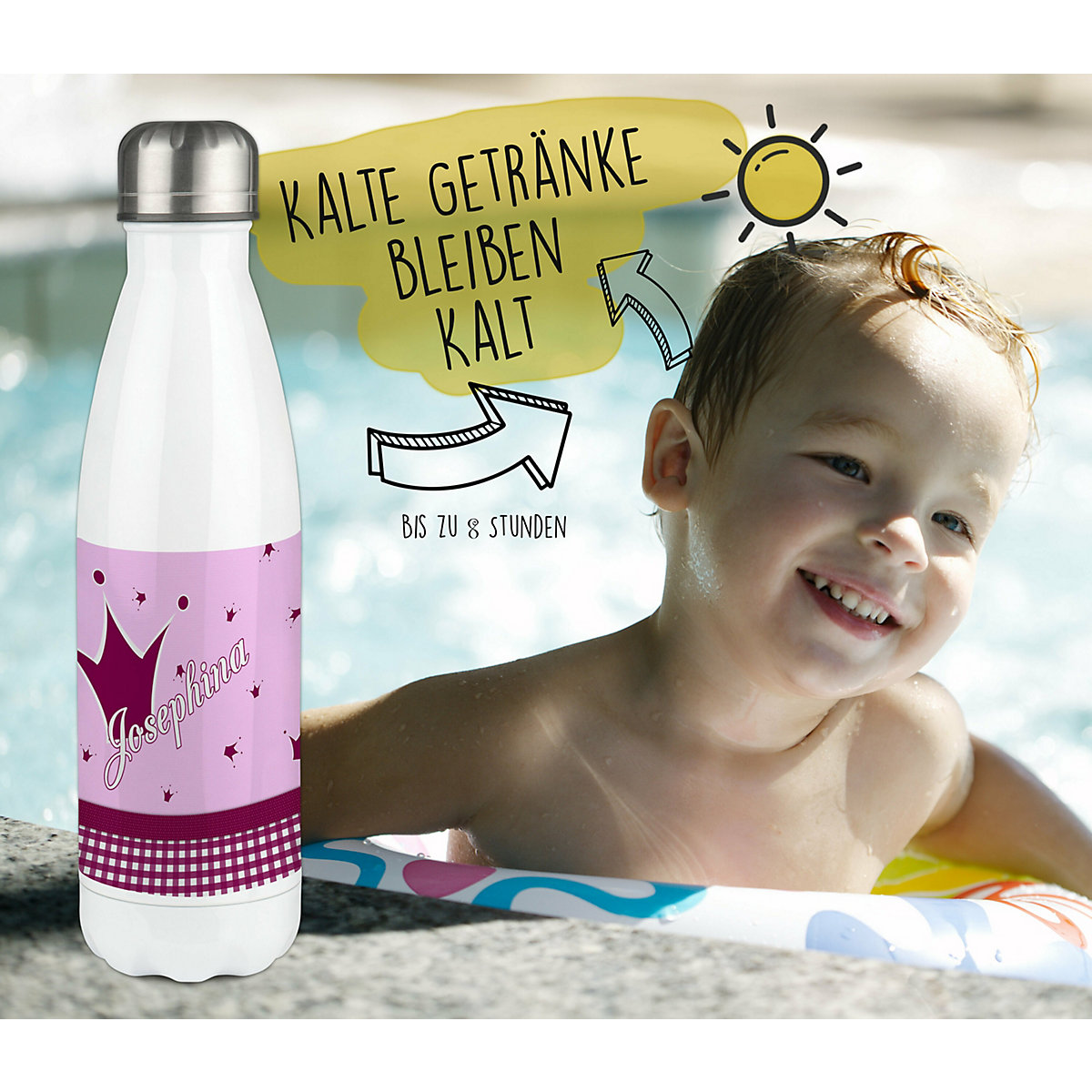 Edelstahl Kinder Thermoflasche / Trinkflasche bunt Krone Farbe brombeere Spülmaschinenfest, Auslaufsicher, Bruchfest, Doppelwandig, Für Heißgetränke geeignet, Mit Deckel, Isoliert