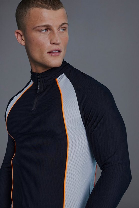 Man Active Slim-Fit Colorblock Trainingsoberteil mit 1/4 Reißverschluss
