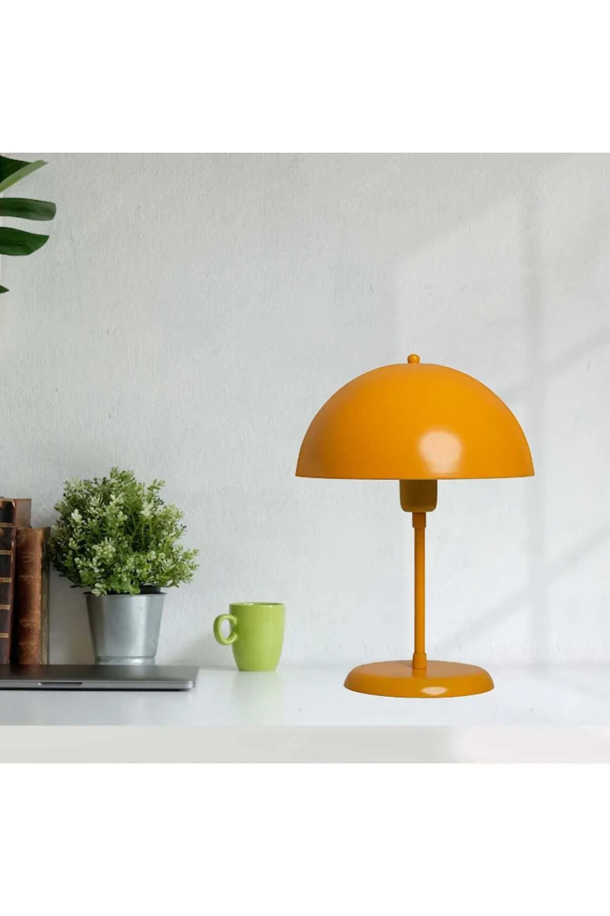 Bamyum  Lipeo Kleine Tischlampe 30cm, Pilzlampe Metall, Gelbe Lampe