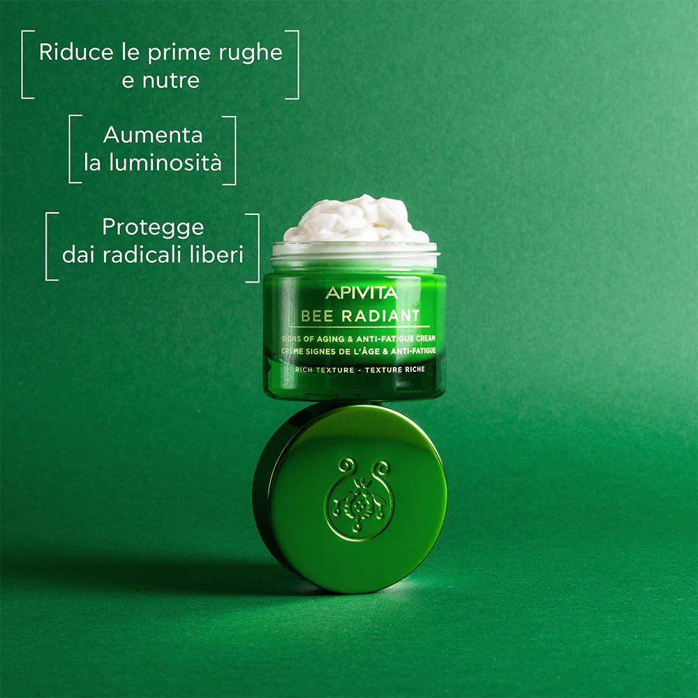 Crema antiedad y antifatiga Bee Radiant - Textura rica - Tratamiento facial de 24 horas para los primeros signos de envejecimiento.