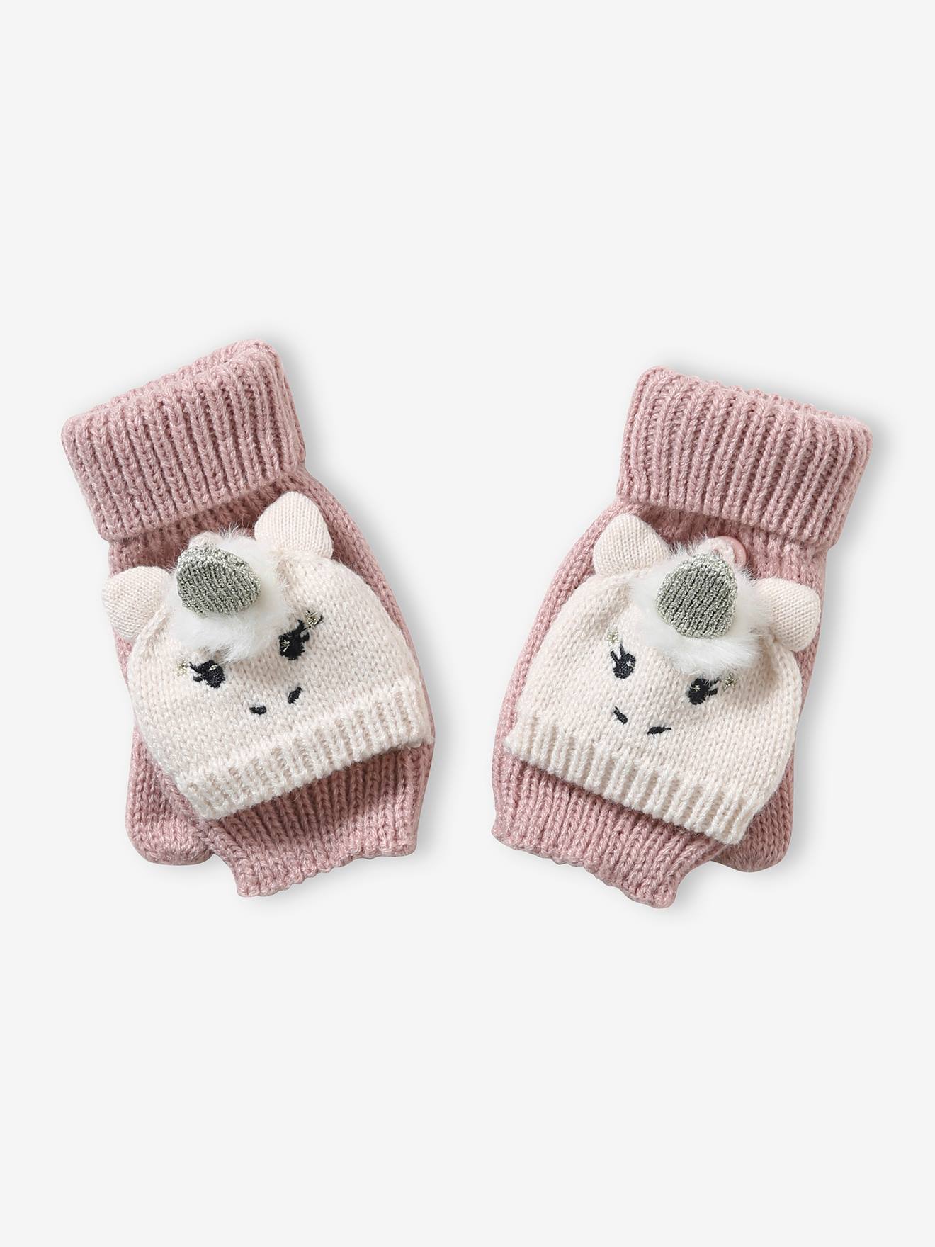 Vertbaudet Mädchen 2-in-1-Handschuhe, Einhorn - rosa
