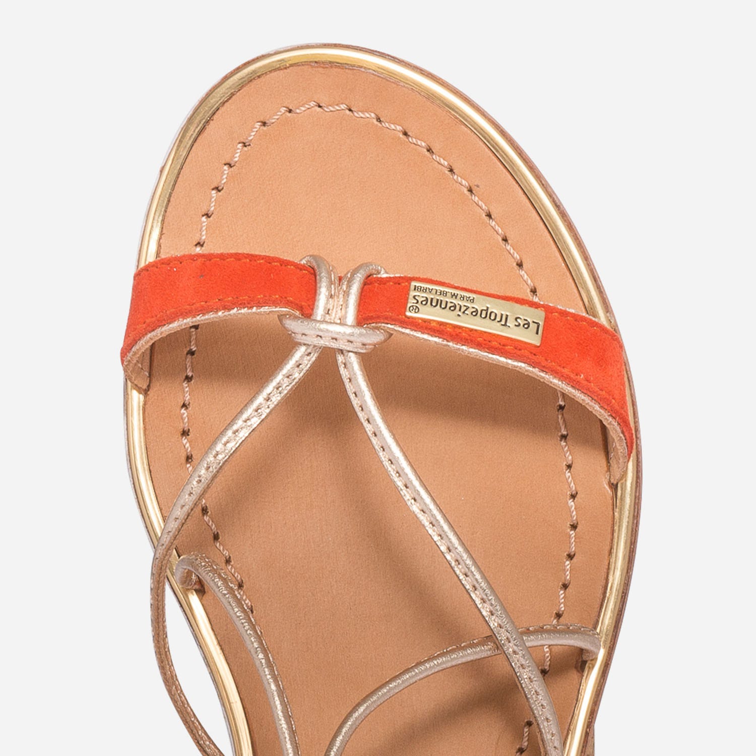 Sandale LES TROPEZIENNES orange et or en cuir