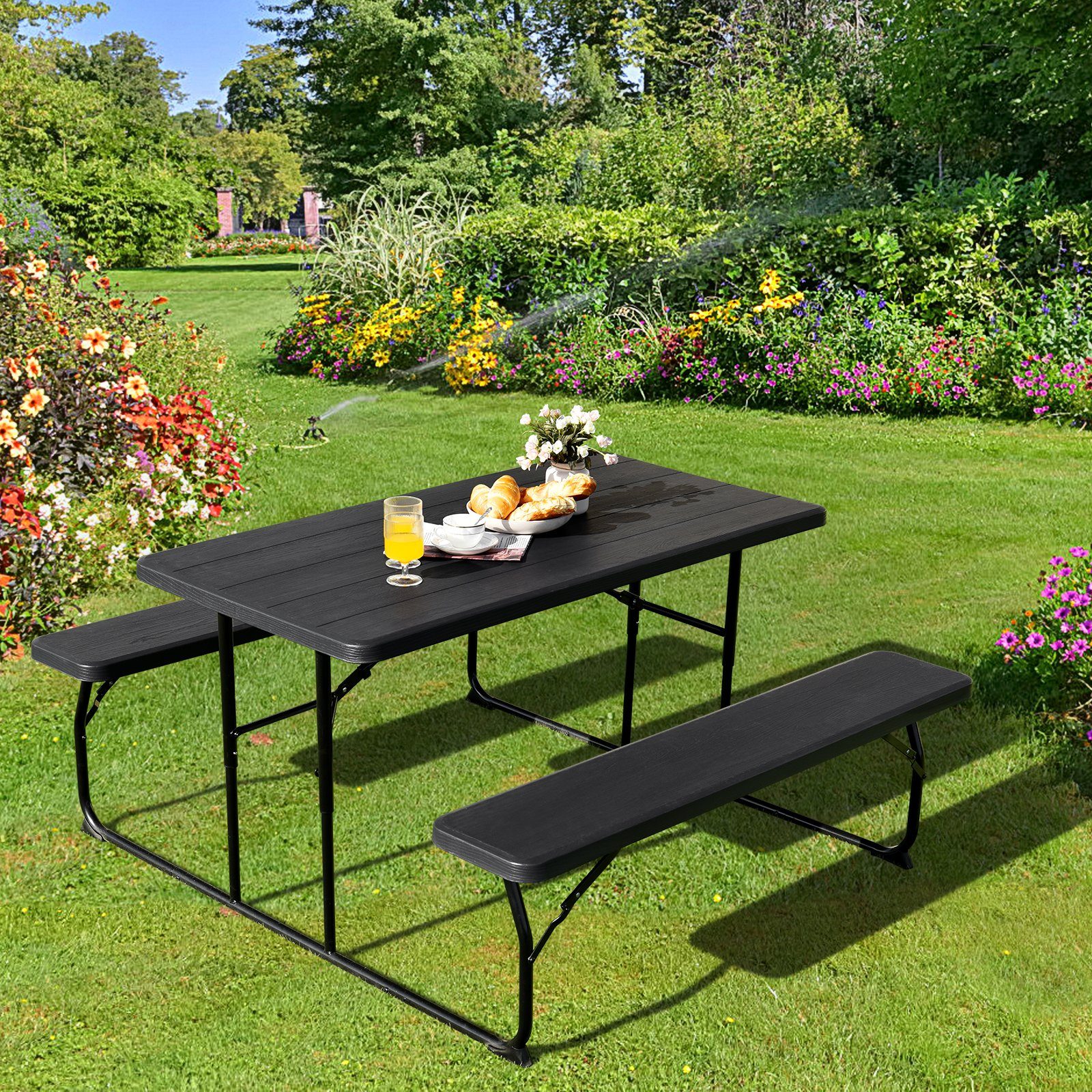 COSTWAY Bierzeltgarnitur, 136 cm Campingtisch mit Bänken, klappbar