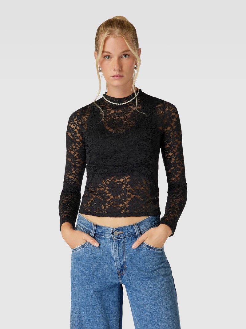 Longsleeve mit Spitzenbesatz Modell 'Lace' in schwarz