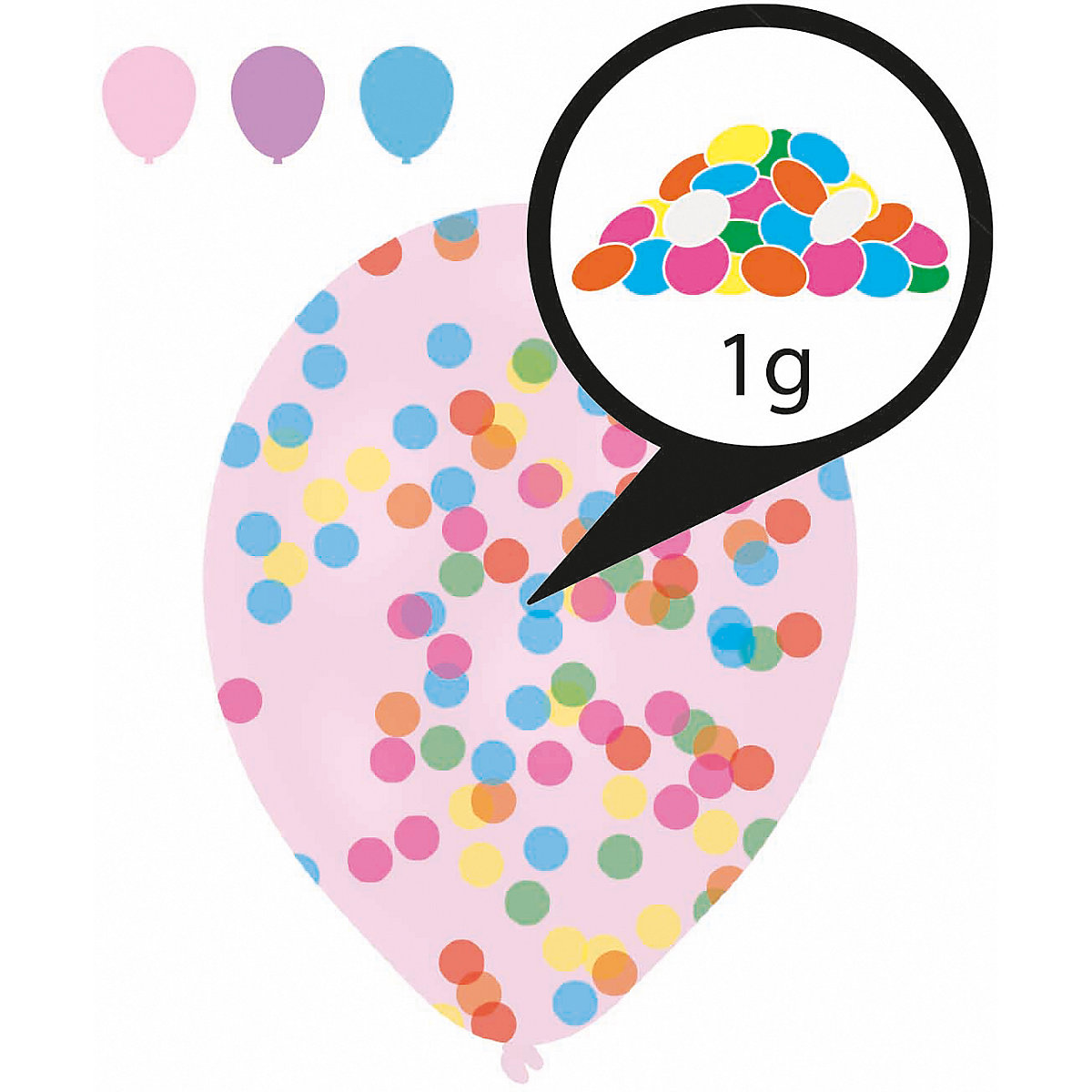 6 Latexballons Droplets Juvenile mit Konfetti-Füllung, Bunt Papier, 27,5 cm