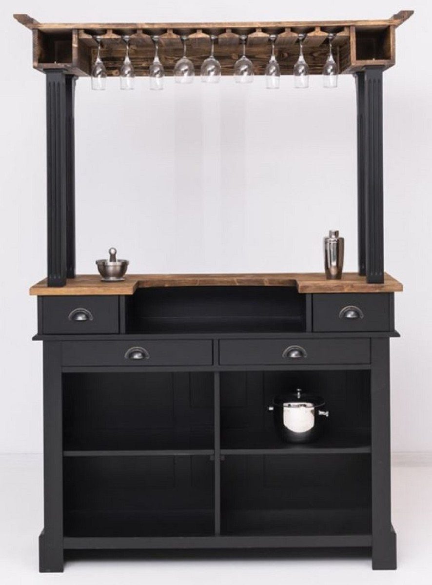 Casa Padrino Barschrank Landhausstil Theke Schwarz / Braun 150 x 56 x H. 210 cm - Massivholz Thekentisch - Massivholz Barmöbel im Landhausstil