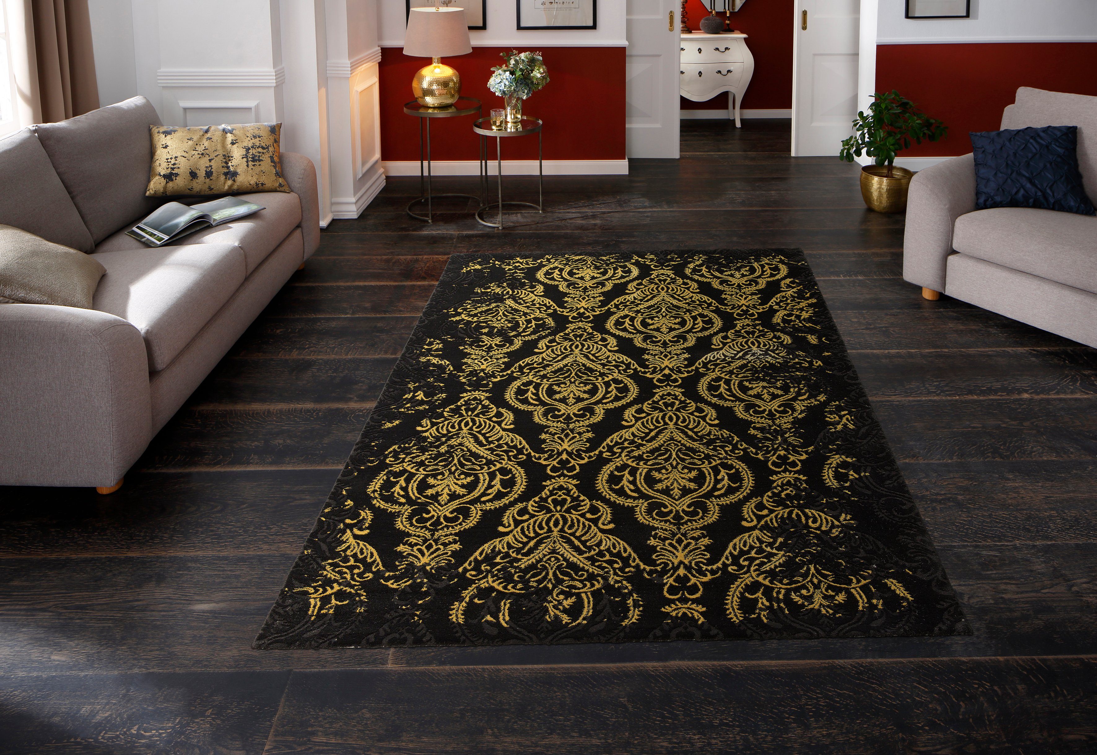 Teppich Bahar, merinos, rechteckig, Höhe: 12 mm, Vintage Design, Hoch-Tief-Struktur, mit Glanz Wohnzimmer