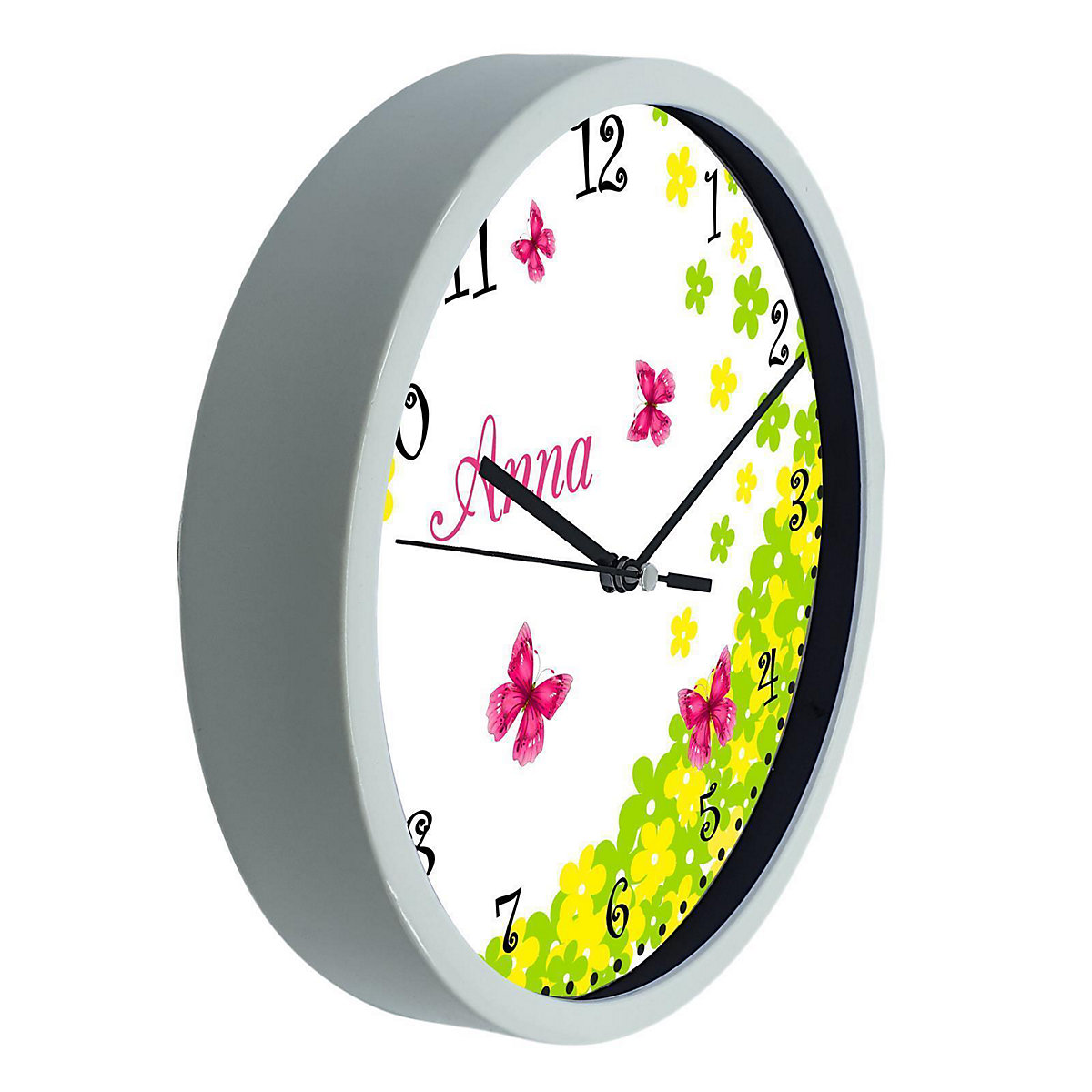 Kinder Wanduhr personalisiert mit Name Schmetterling Blume