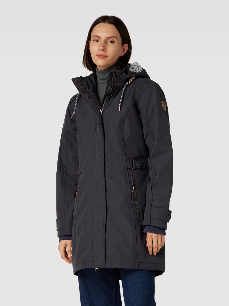 Jacke mit Label-Applikation in marineblau