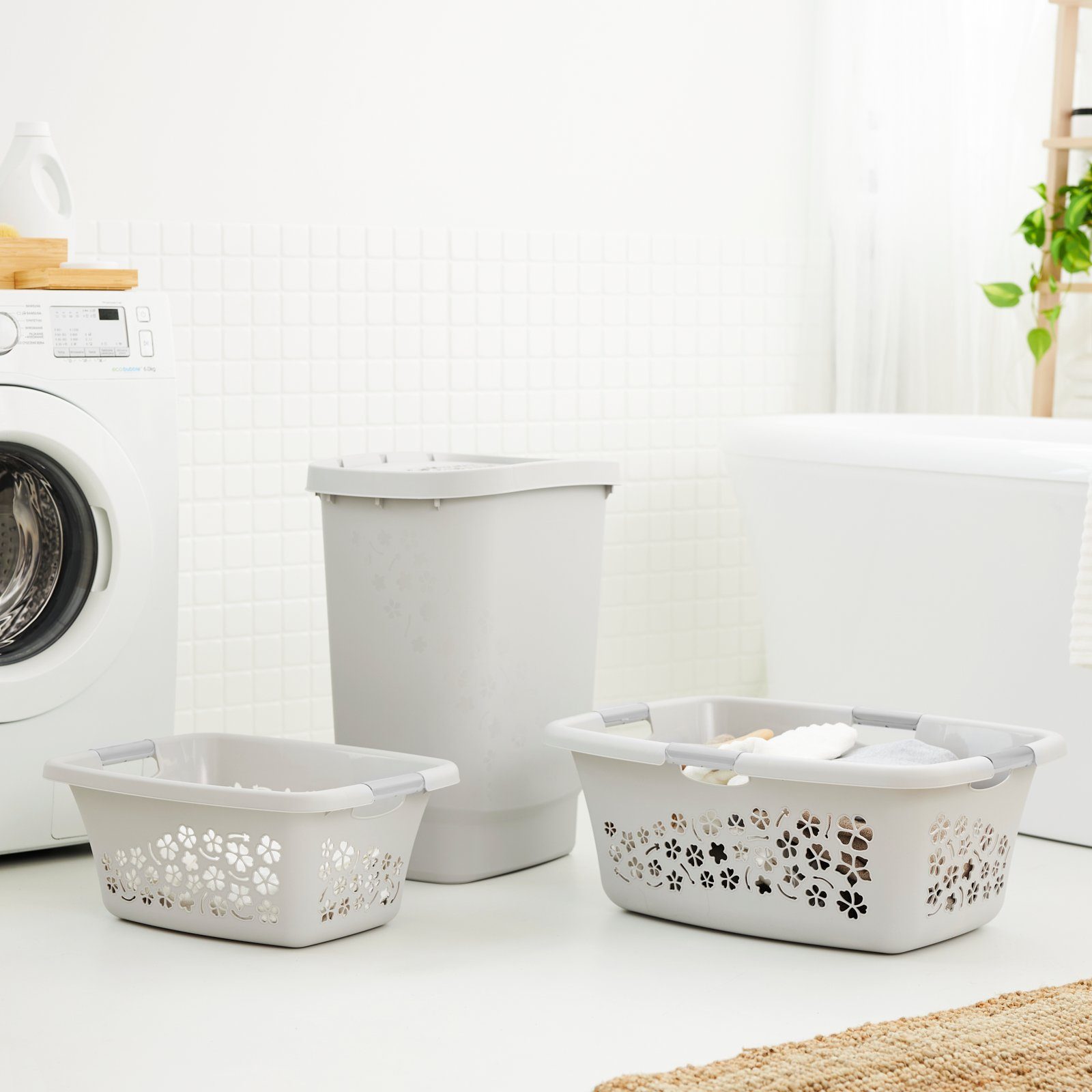 ROTHO Wäschekorb Flowers Wäschekorb 50l mit 4 Griffen, Kunststoff (PP) BPA-frei