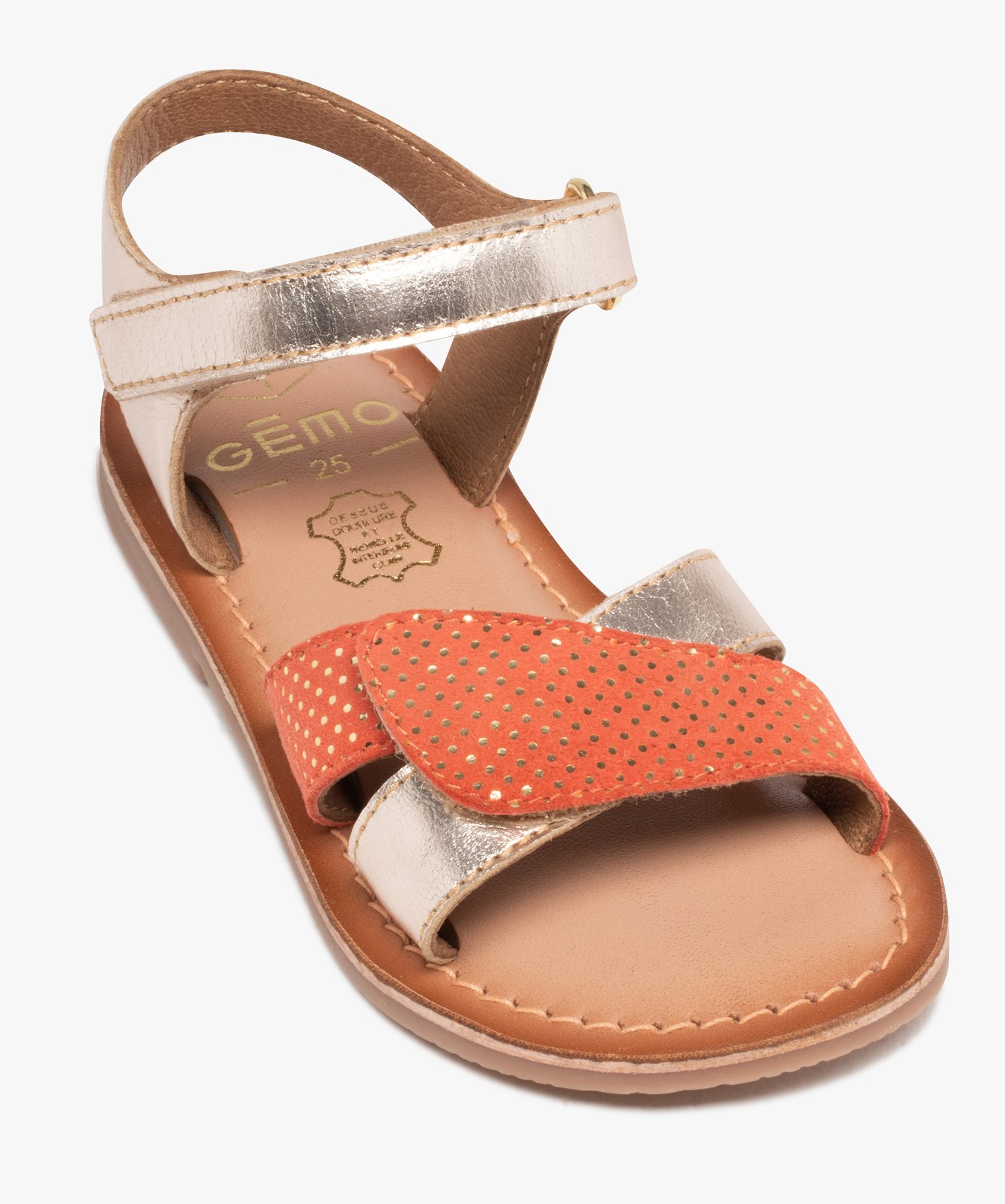 Sandales fille à brides scratch dessus cuir métallisé or | GEMO