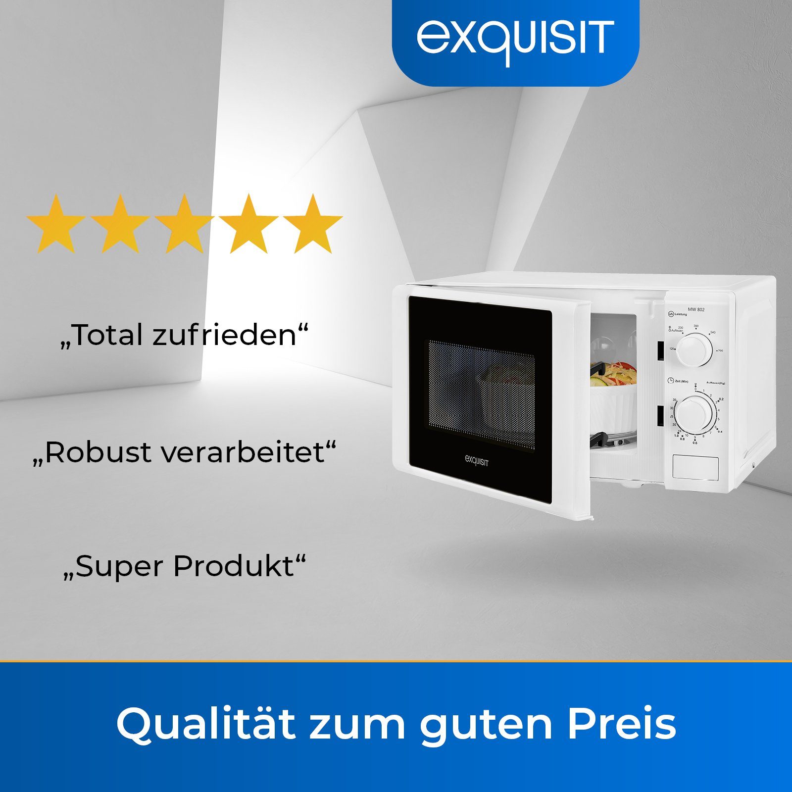exquisit Mikrowelle MW 802, Mikrowelle, 20,00 l, kompakte Mikrowelle, platzsparend, inkl. Timer, einfach zu bedienen