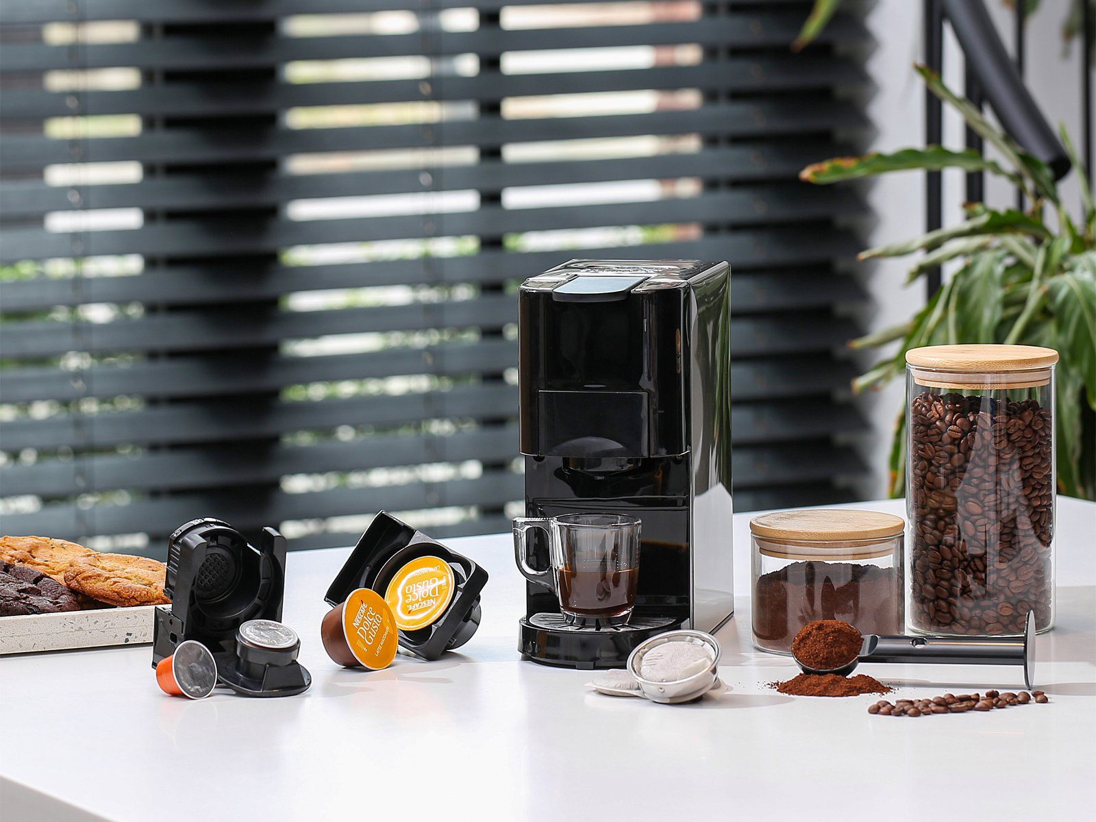 PRINCESS Kapselmaschine, 5in1 für Kaffee-Pulver Kapseln & ESE Pads kleine 1 Tassen Pad-Maschine