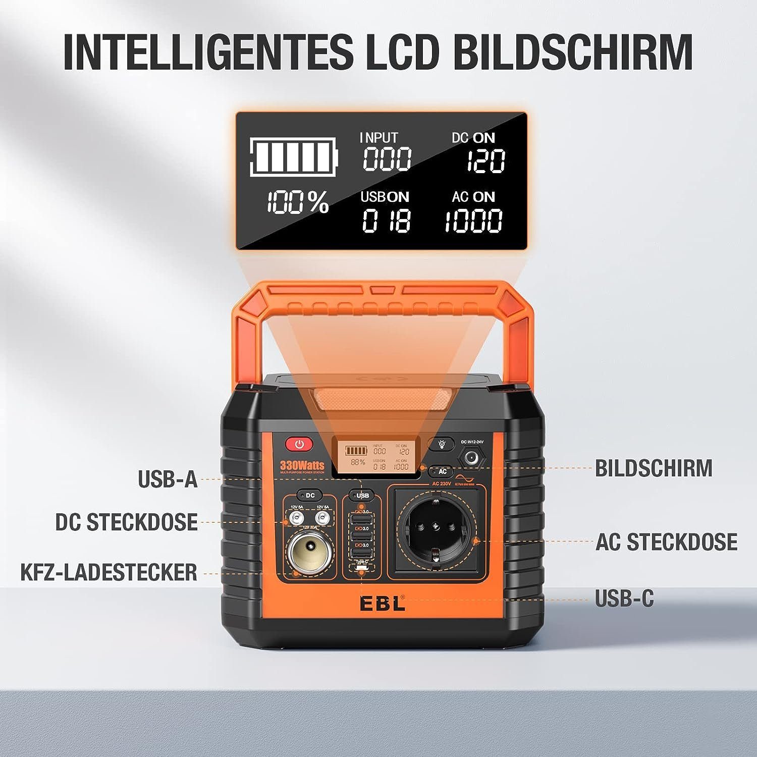 EBL Stromerzeuger 330W Tragbarer Powerstation mit Solarpanel,288Wh Stromerzeuger, (1-tlg), für Outdoor Camping