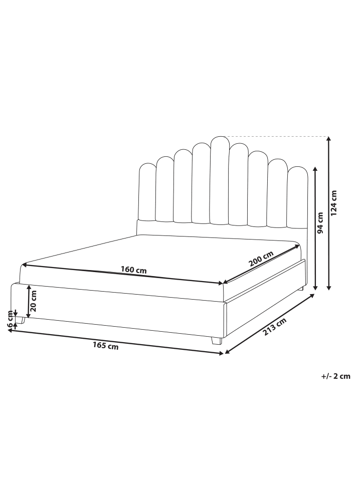 Beliani Doppelbett VINCENNES in Weiß/Schwarz - (W) 165 x (H) 124 x (L) 213 cm günstig kaufen onesize