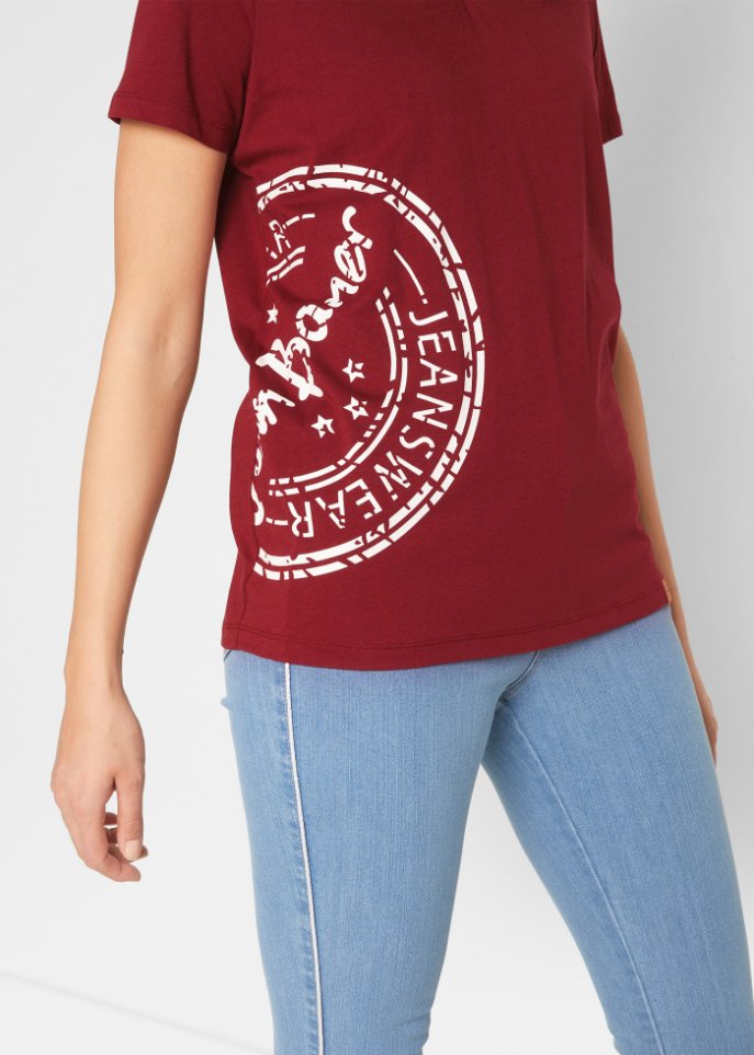 T-Shirt mit V-Kragen, bedruckt
