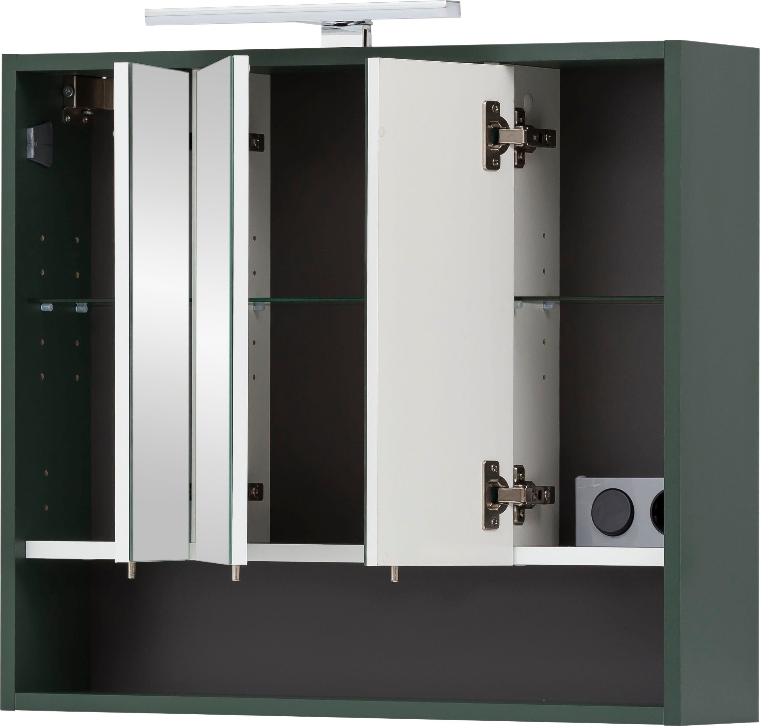 Schildmeyer Spiegelschrank Kent Badmöbel. Breite 70 cm, LED-Beleuchtung und Schalter-/Steckdosenbox