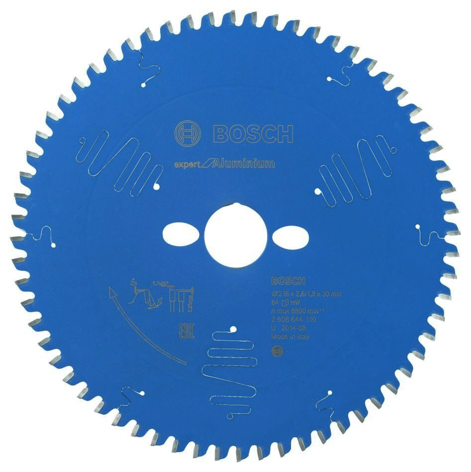 Lamă circulară din carbură Bosch Blue Accessories 2608644110, Expert pentru aluminiu, 216 x 30 x 64 dinți