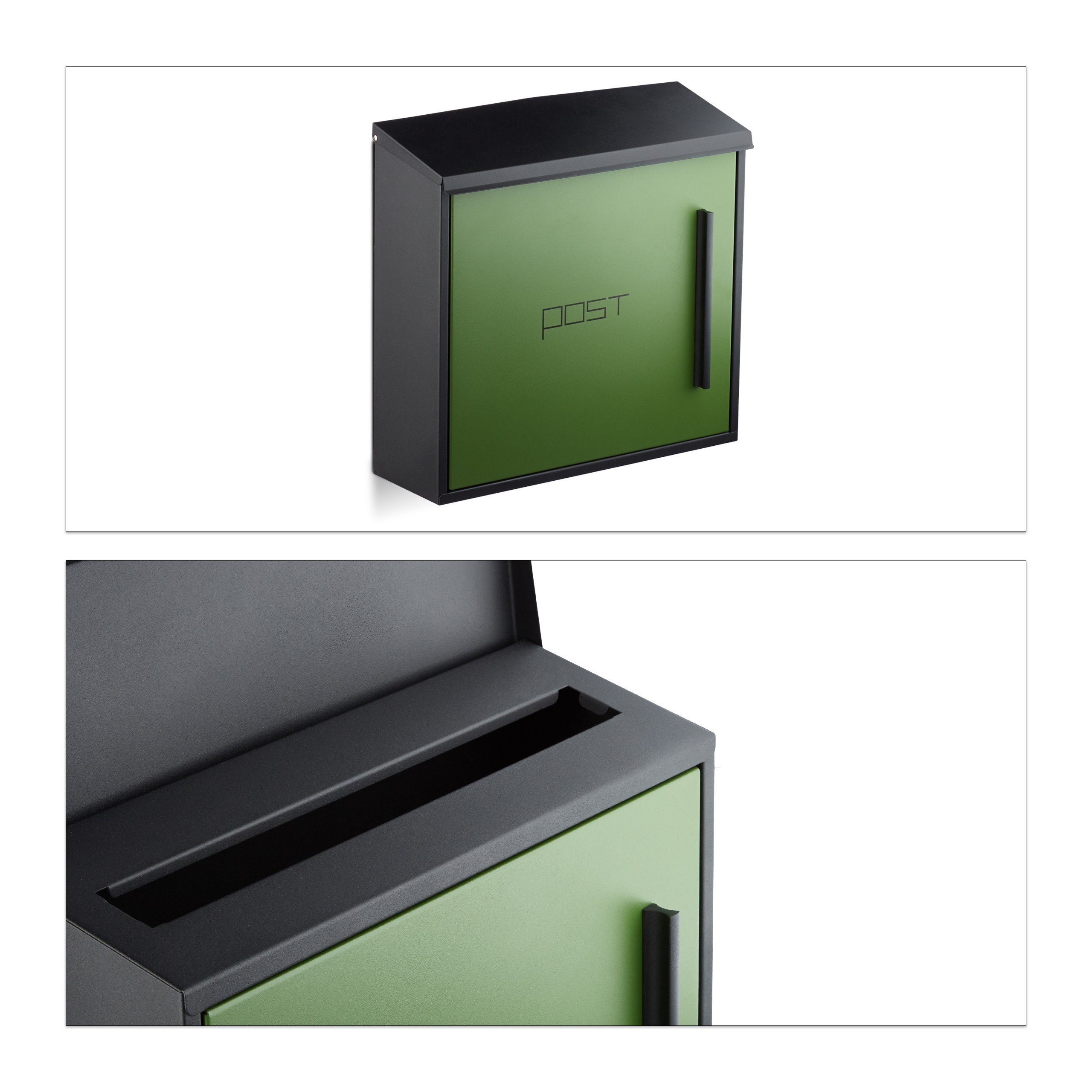 relaxdays Briefkasten Briefkasten modern, Schwarz-Grün