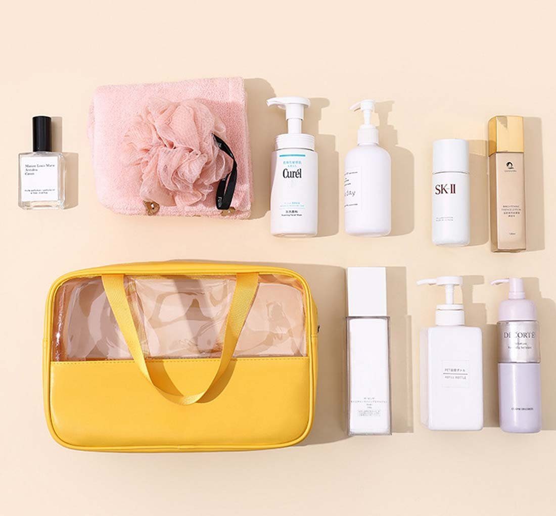 FIDDY Aufbewahrungstasche Transparente Kosmetik-Kulturtasche für Damen,Kulturbeutel (Aufbewahrungstasche und tragbarem Reisetaschen-Set mit großem Fassungsvermögen, 3-tlg)