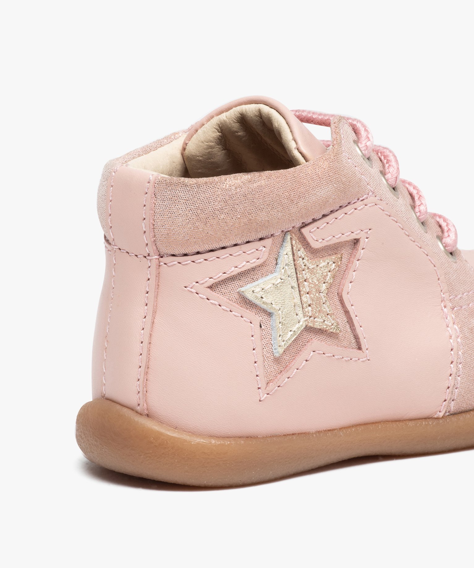 Bottillons bébé filles unis en cuir à lacets rose | GEMO