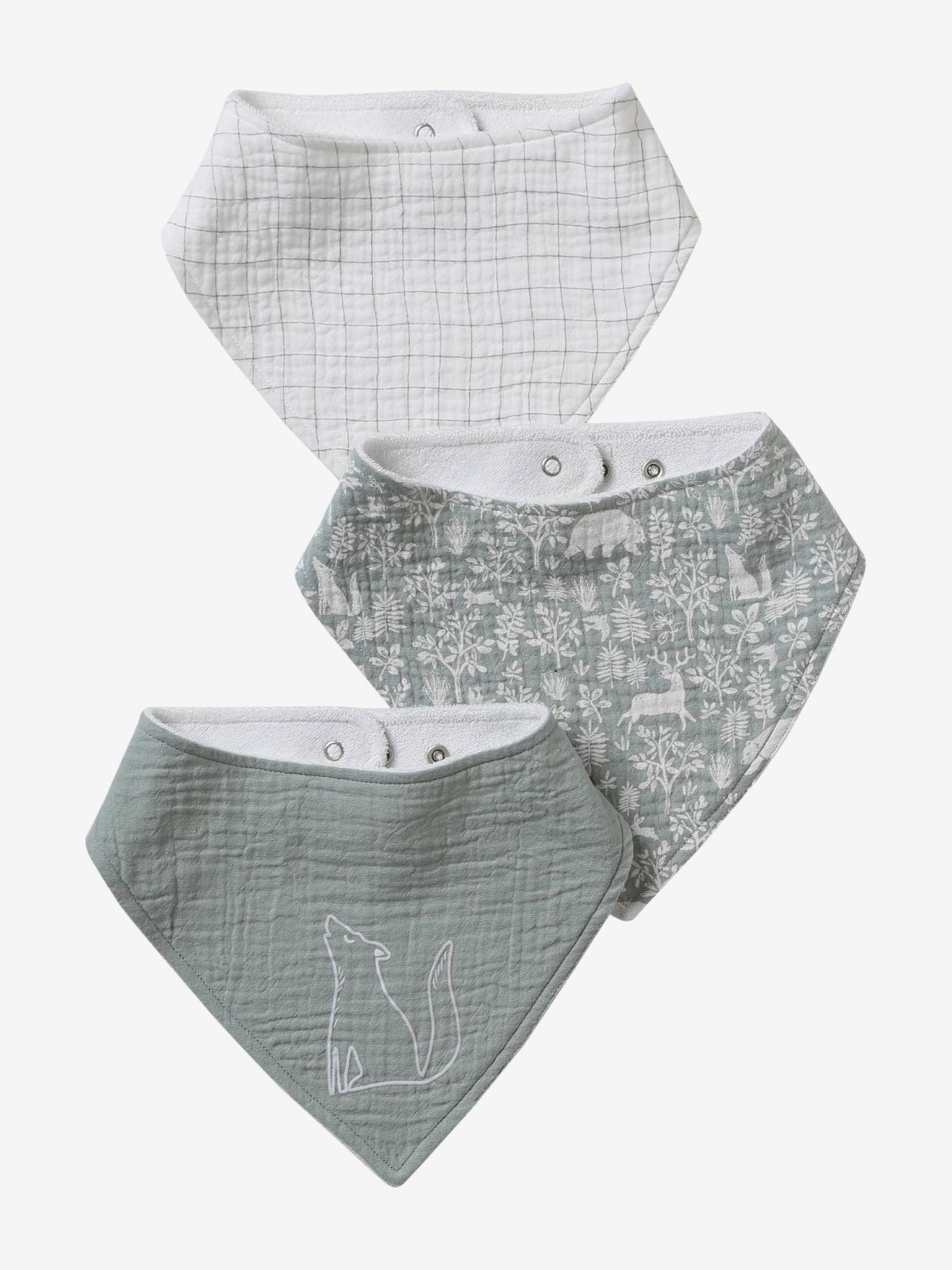 Vertbaudet 3er-Pack Baby Halstücher, Baumwoll-Musselin Oeko-Tex - pack grüner wald weihnachten
