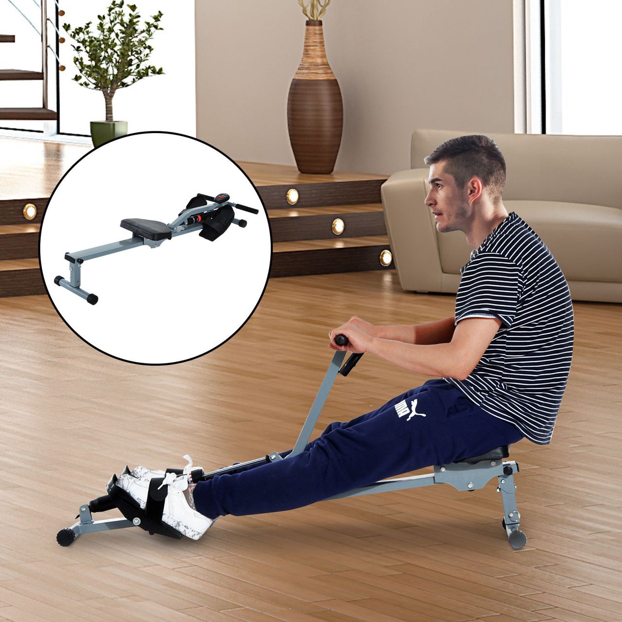 HOMCOM Rudergerät Ruderzugmaschine Rudermaschine Heimtrainer Fitness