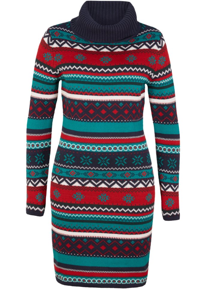 Jacquard-Strickkleid mit Schalkragen