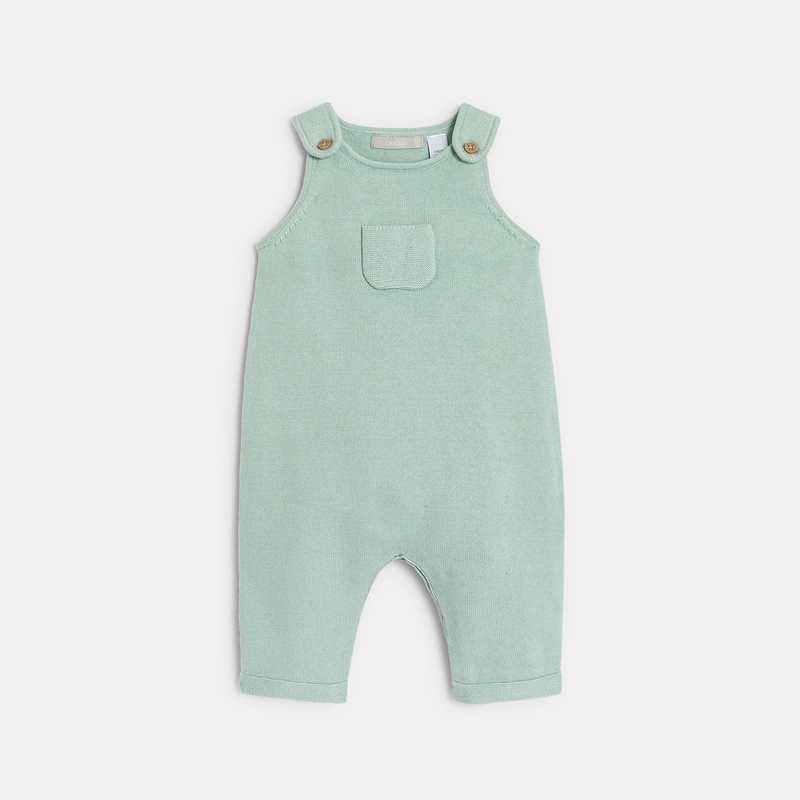 Salopette en tricot et body en coton verte naissance