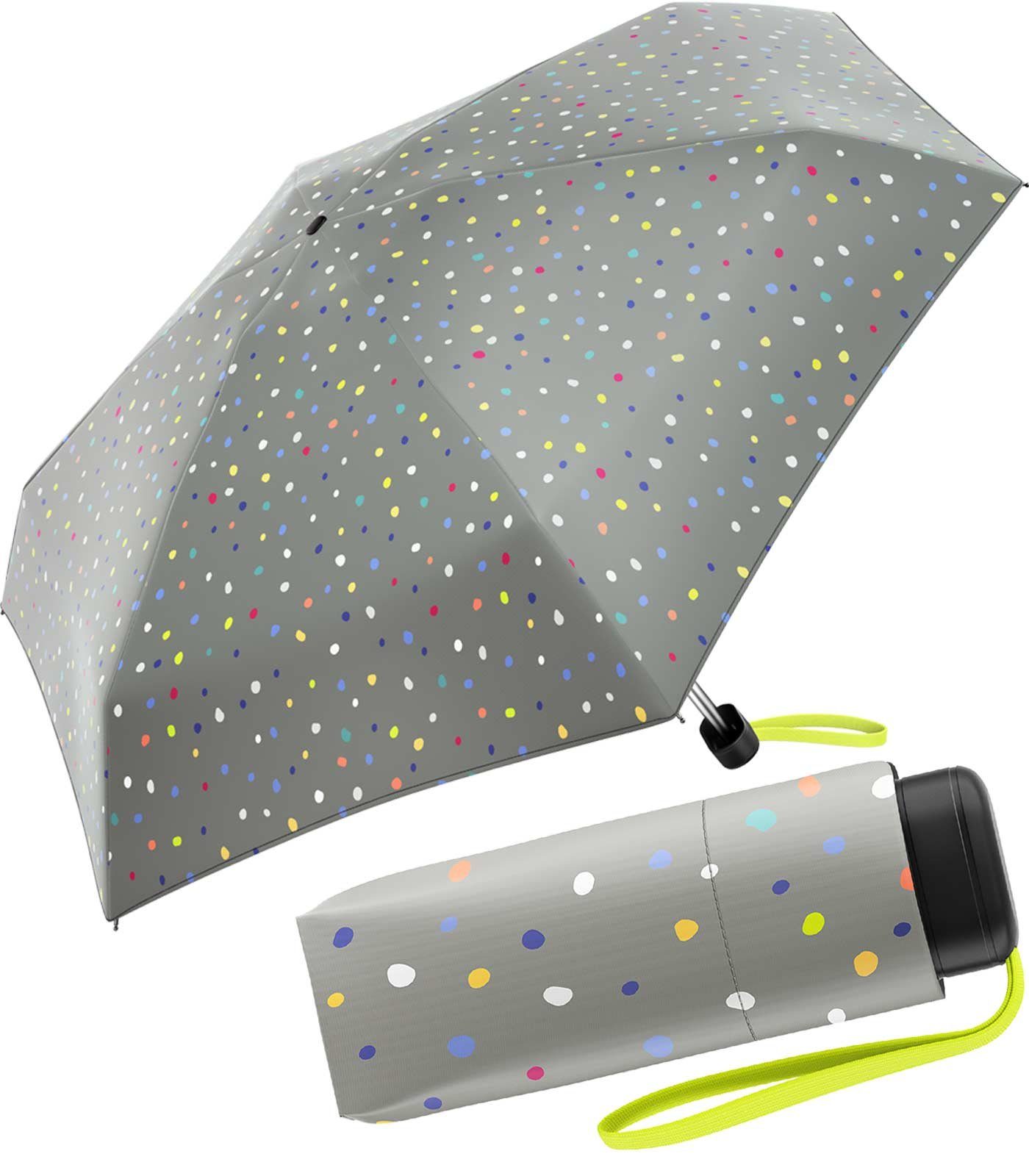 United Colors of Benetton Taschenregenschirm Ultra Mini Flat - Dots grey, ein bunter Konfettiregen