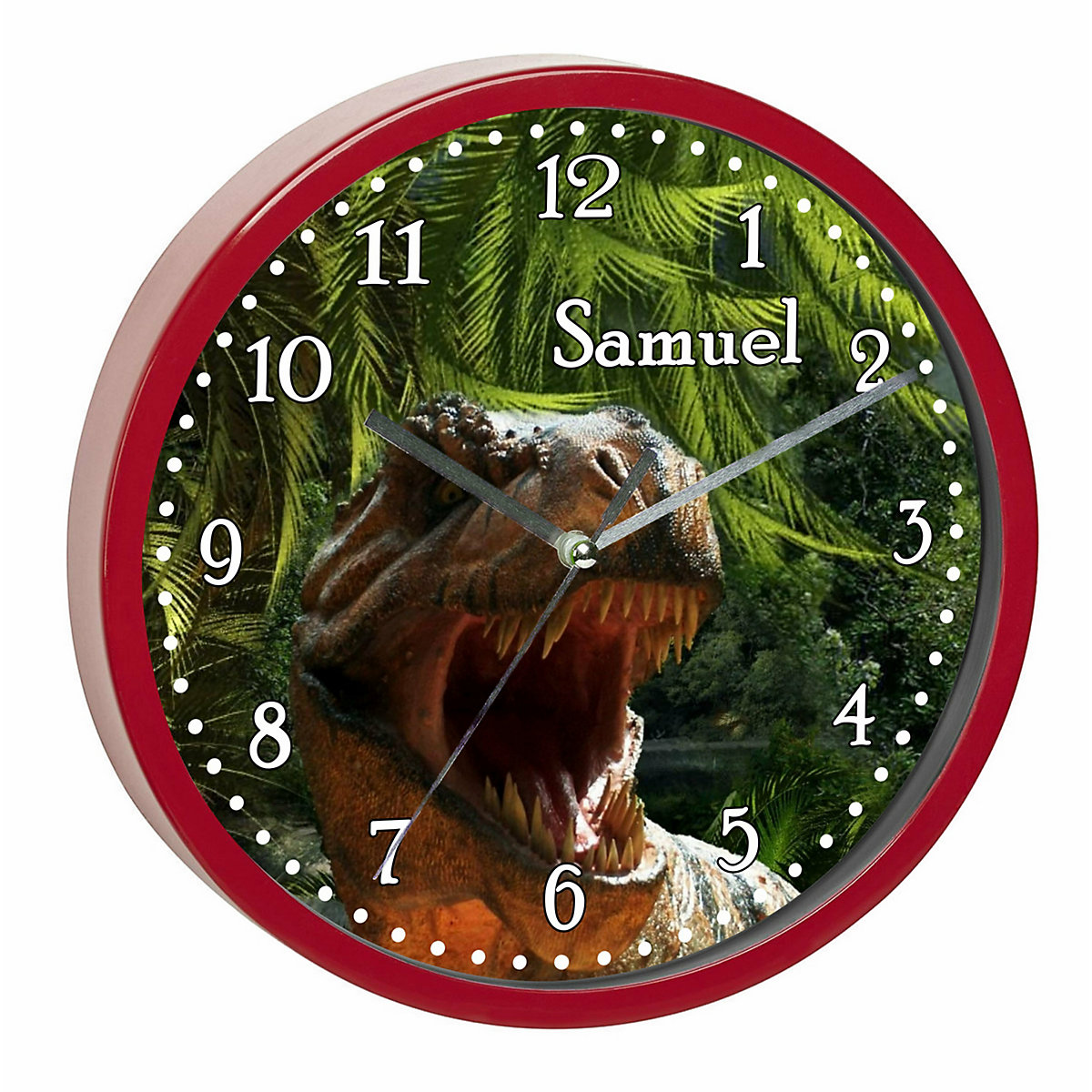 Kinder Wanduhr personalisiert mit Name T-Rex