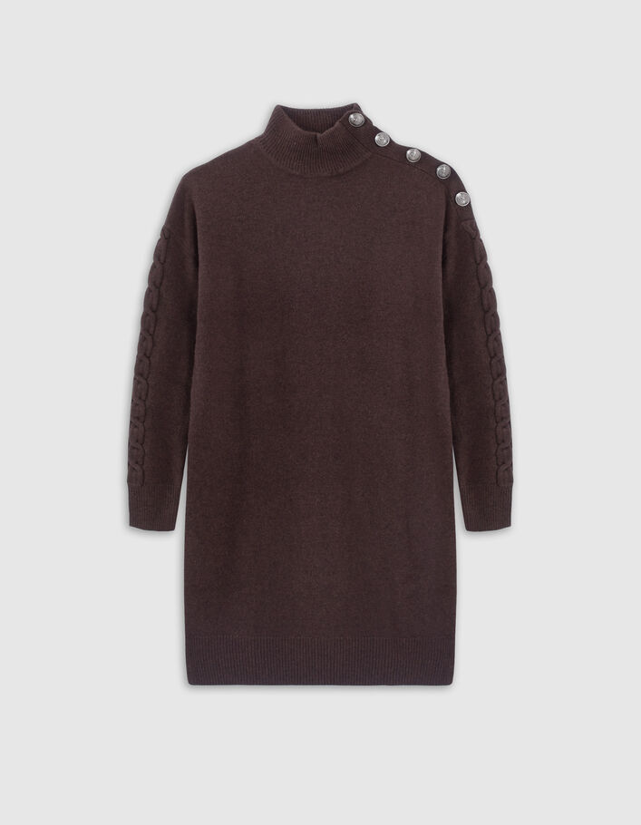 Robe chocolat tricot boutons gravés sur l'épaule Femme