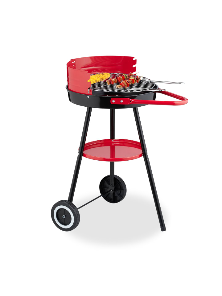 relaxdays Holzkohlegrill in Schwarz/ Rot - Ø 42 cm günstig kaufen onesize