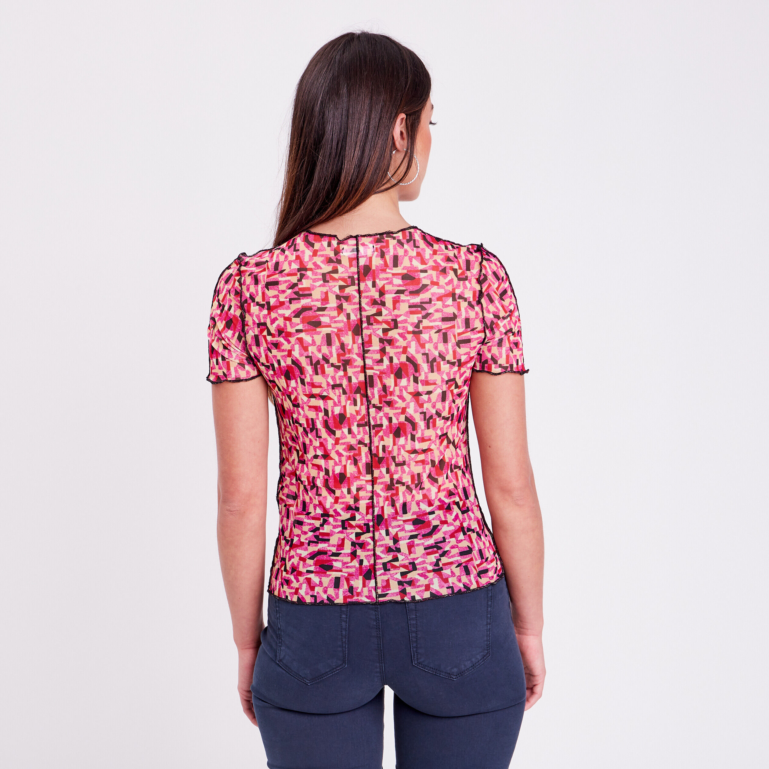 T-shirt semi-transparent rose femme | Cache Cache