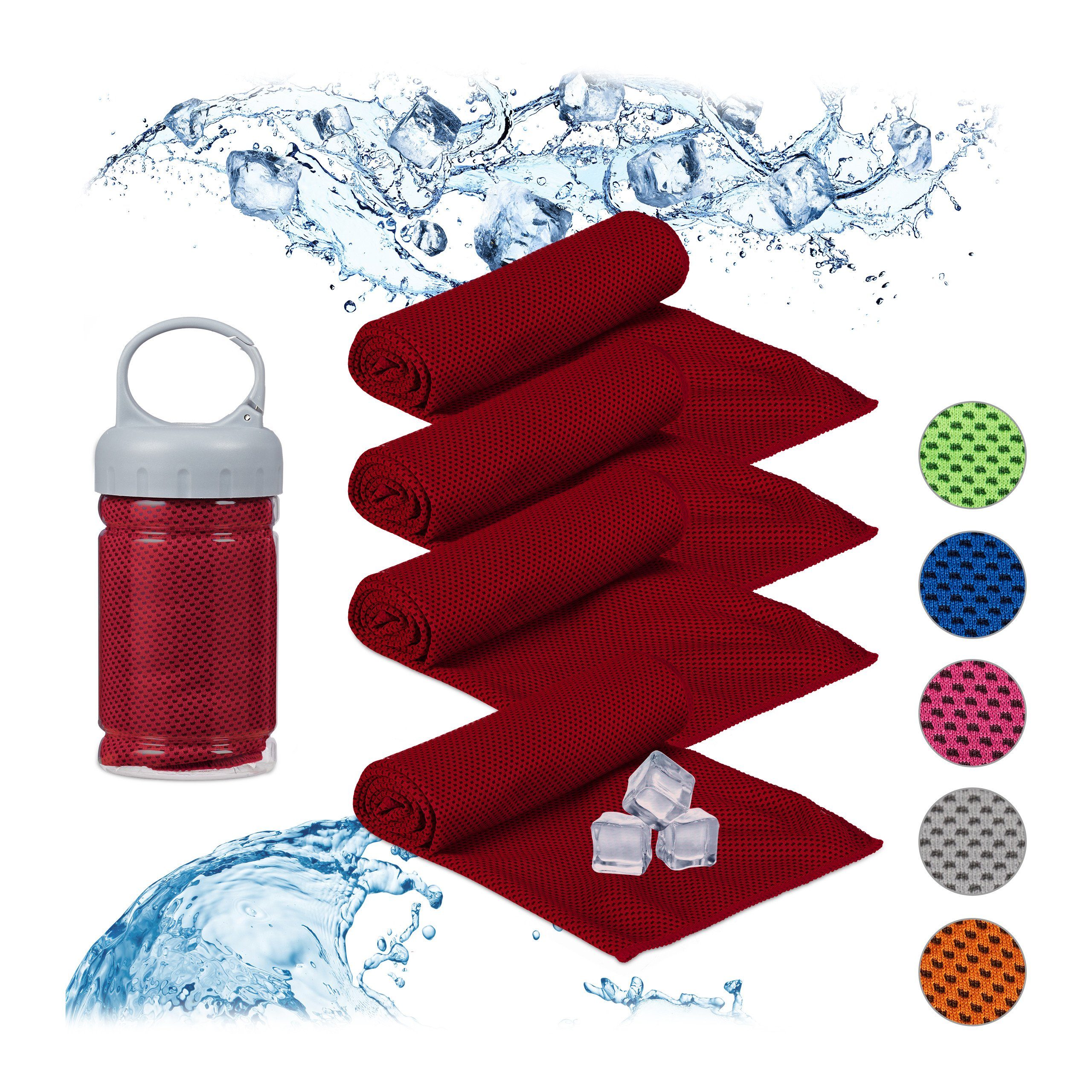 relaxdays Sporthandtuch 4x Kühlendes Handtuch in Rot