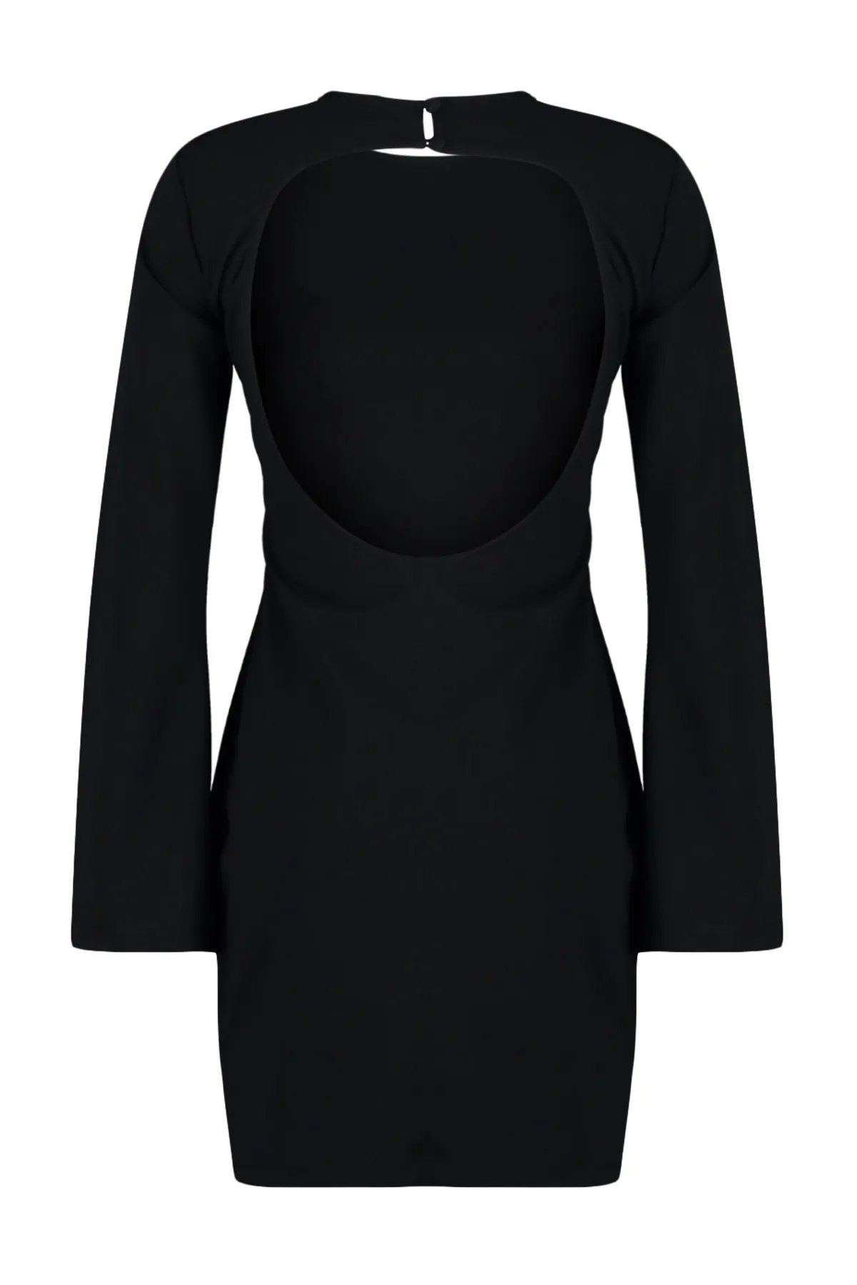 Trendyol Collection  Schwarzes rückenfreies, figurbetontes Mini-Bleistiftkleid aus Stretch-Strick mit spanischen Ärmeln TWOAW24EL00121