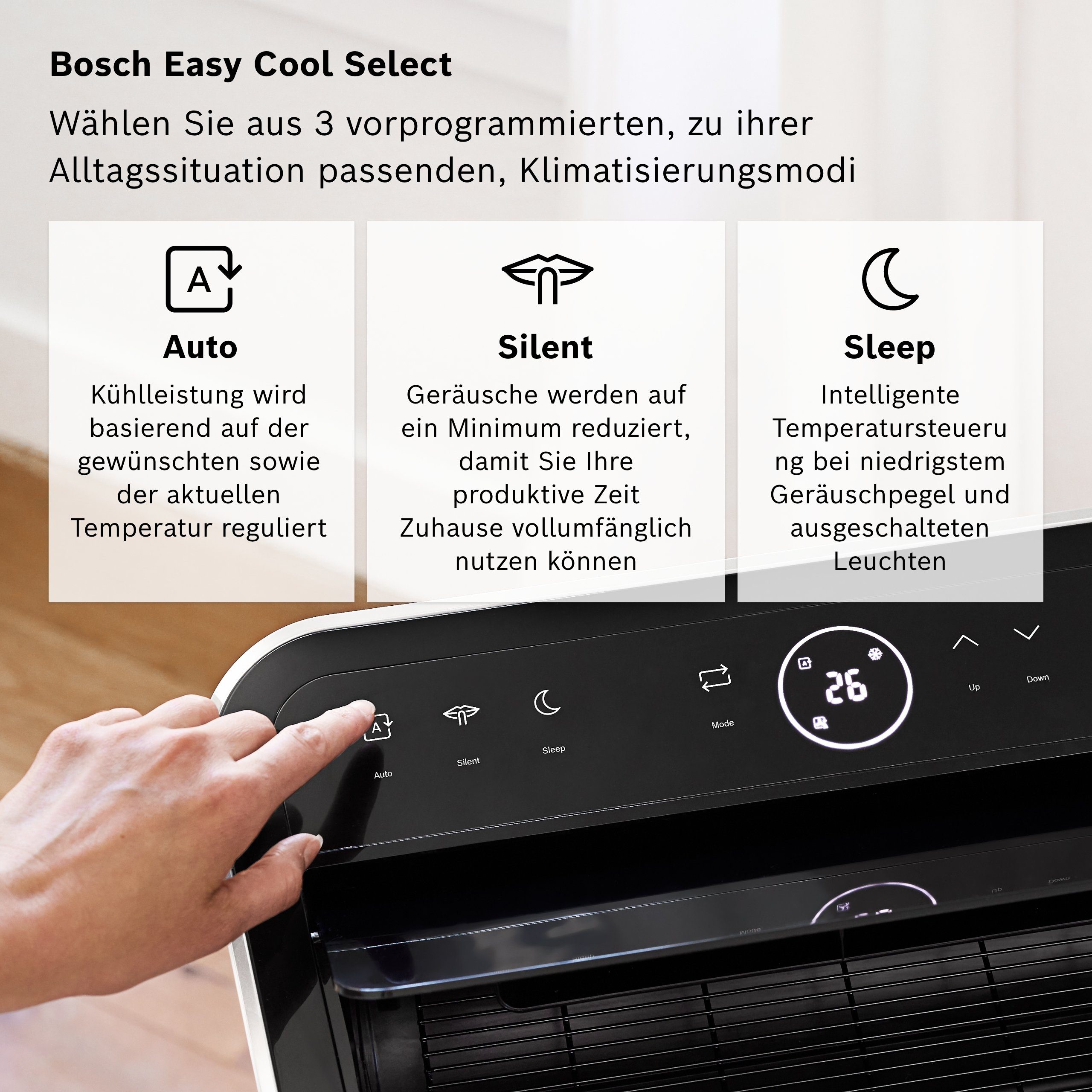 BOSCH 3-in-1-Klimagerät Cool 4000, Mobile Klimaanlage, Luftentfeuchter, Ventilator - für Räume bis 35m²
