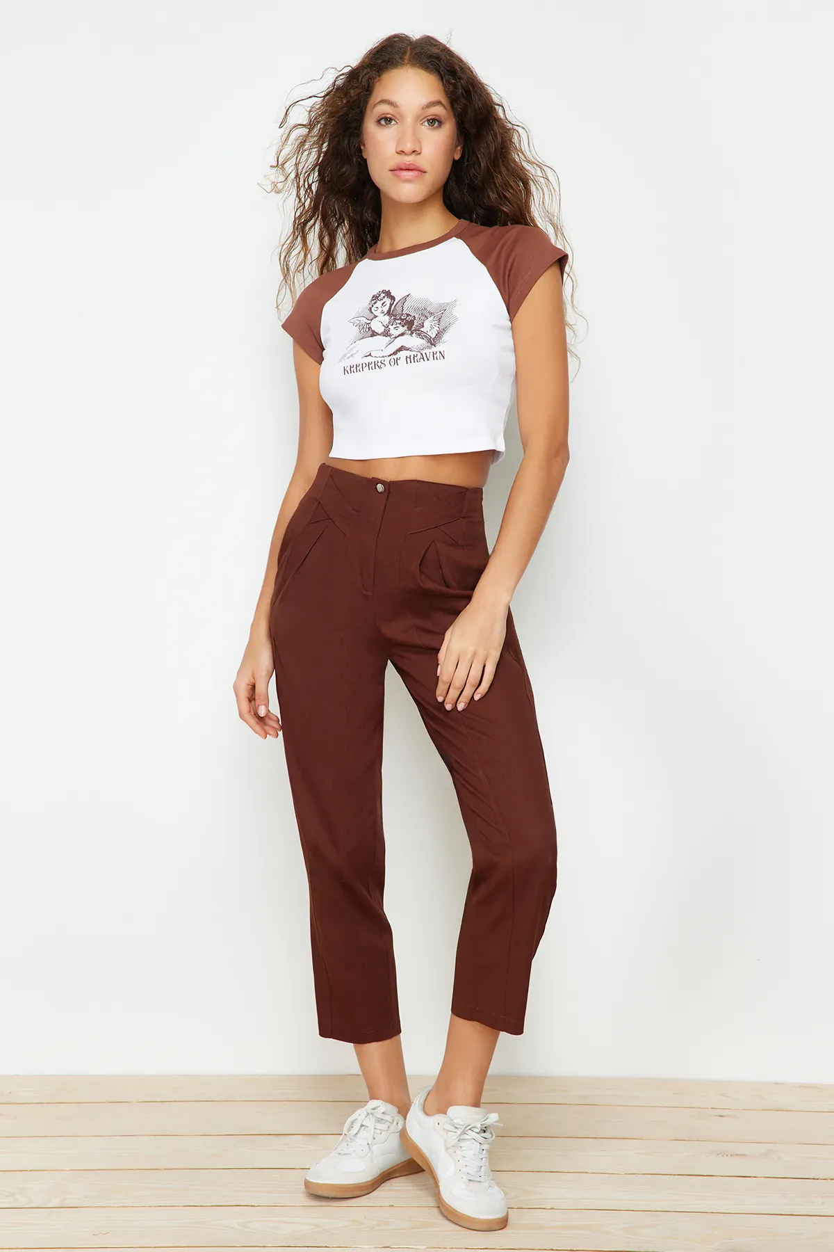 Trendyol Collection  Braune, gewebte Hose mit Karottenmuster und detaillierten Streifen aus Baumwolle TWOAW22PL0342