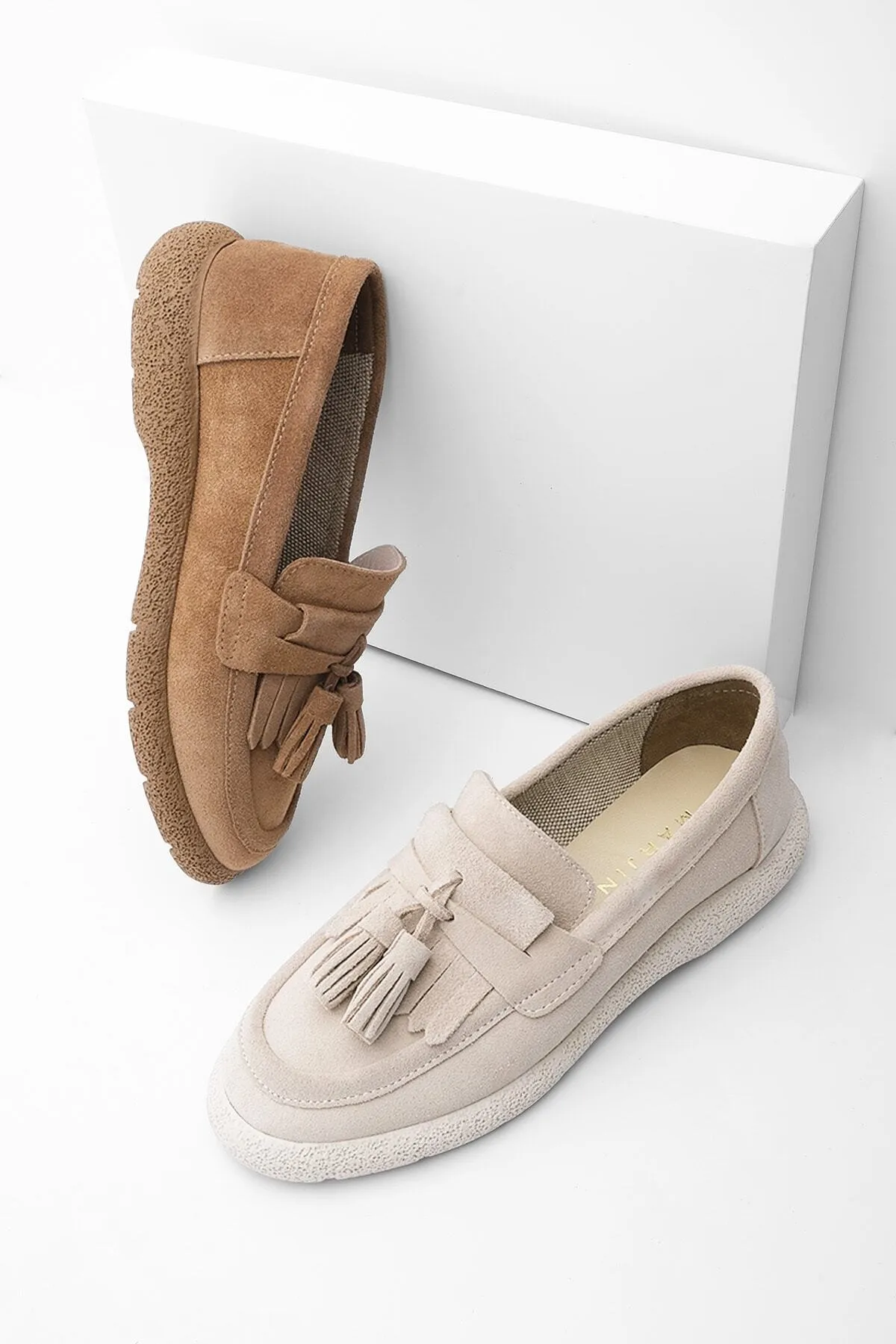 Marjin  Damen Echtleder Loafer Freizeitschuhe Suma Beige Wildleder