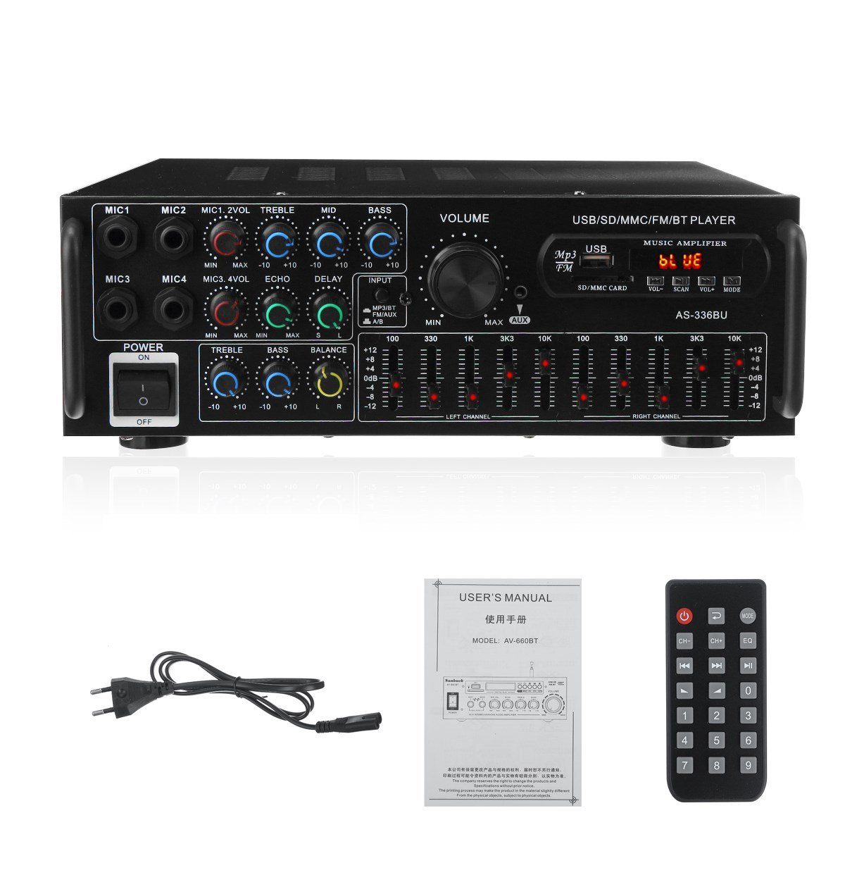 Insma Audioverstärker (2000W HiFi bluetooth Audio mit Fernbedienung)