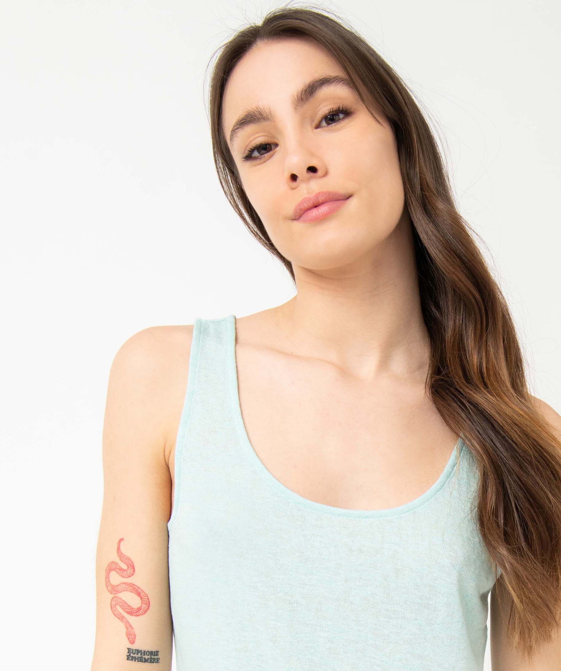Débardeur de nuit femme en maille viscose flammée souple bleu | GEMO