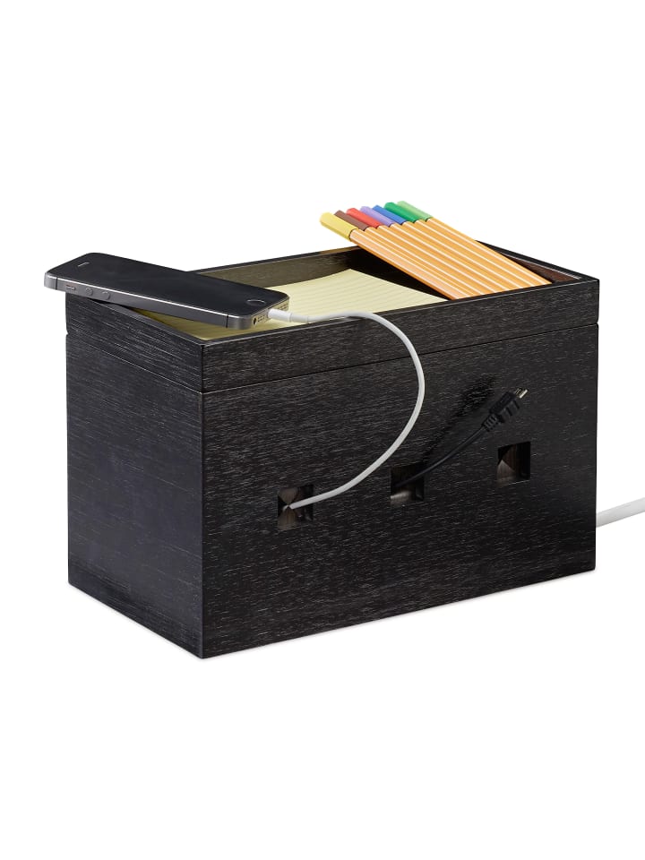 relaxdays Kabelbox in Schwarz - (B)25,5 x (H)16,5 x (T)14 cm günstig kaufen onesize